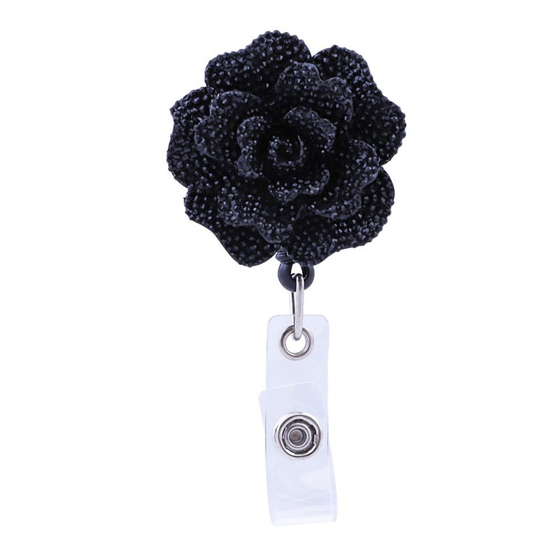 Soleebee 28'' Retractable Badge Reel, Bling Bling Rose Nurse ID Badge Holder Reel with Belt Clip - Black - Image 1